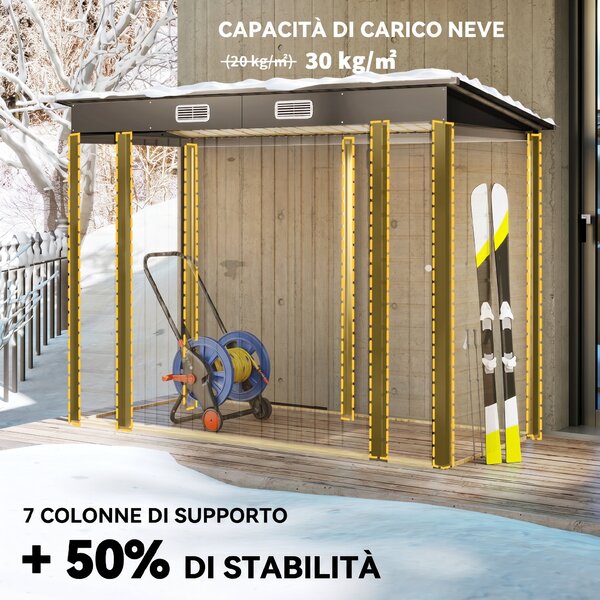 Outsunny Capanno porta attrezzi con 2 prese d’aria e chiavistello, 249x121x183 cm, Color rovere | Aosom Italy