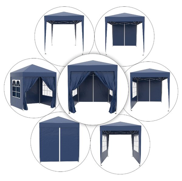 VivaGarden Gazebo da Giardino 2x2 mt Pieghevole in Acciaio/Tessuto con Protezione raggi UV e Tende Laterali con Finestre colore Blu