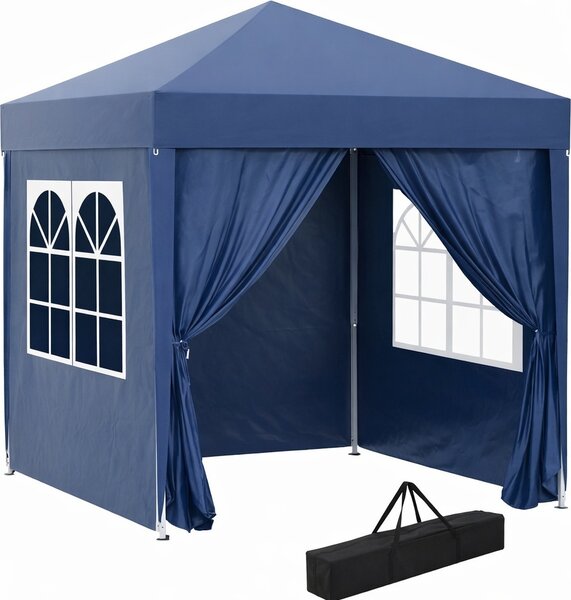 VivaGarden Gazebo da Giardino 2x2 mt Pieghevole in Acciaio/Tessuto con Protezione raggi UV e Tende Laterali con Finestre colore Blu