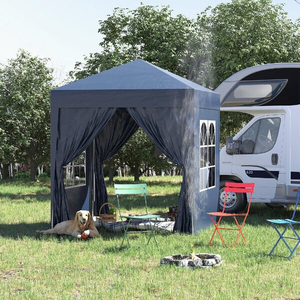 VivaGarden Gazebo da Giardino 2x2 mt Pieghevole in Acciaio/Tessuto con Protezione raggi UV e Tende Laterali con Finestre colore Blu