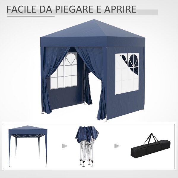 VivaGarden Gazebo da Giardino 2x2 mt Pieghevole in Acciaio/Tessuto con Protezione raggi UV e Tende Laterali con Finestre colore Blu