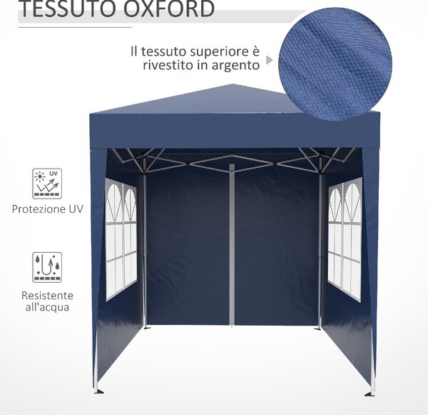 VivaGarden Gazebo da Giardino 2x2 mt Pieghevole in Acciaio/Tessuto con Protezione raggi UV e Tende Laterali con Finestre colore Blu