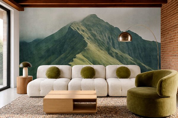 Carta da parati Malachite di montagna con pendii verdi e una vetta avvolta da una leggera nebbia, Carta da parati Natura, w05820 : Uwalls.it