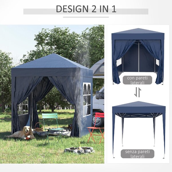 VivaGarden Gazebo da Giardino 2x2 mt Pieghevole in Acciaio/Tessuto con Protezione raggi UV e Tende Laterali con Finestre colore Blu