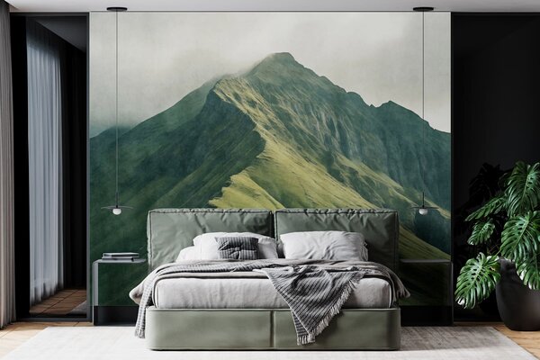 Carta da parati Malachite di montagna con pendii verdi e una vetta avvolta da una leggera nebbia, Carta da parati Natura, w05820 : Uwalls.it