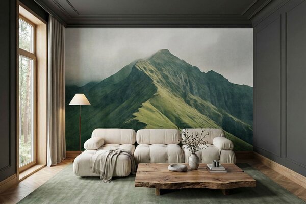 Carta da parati Malachite di montagna con pendii verdi e una vetta avvolta da una leggera nebbia, Carta da parati Natura, w05820 : Uwalls.it