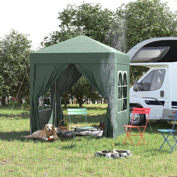 VivaGarden Gazebo da Giardino 2x2 mt Pieghevole in Metallo/Tessuto con Protezione raggi UV e Tende Laterali con Finestre colore Verde
