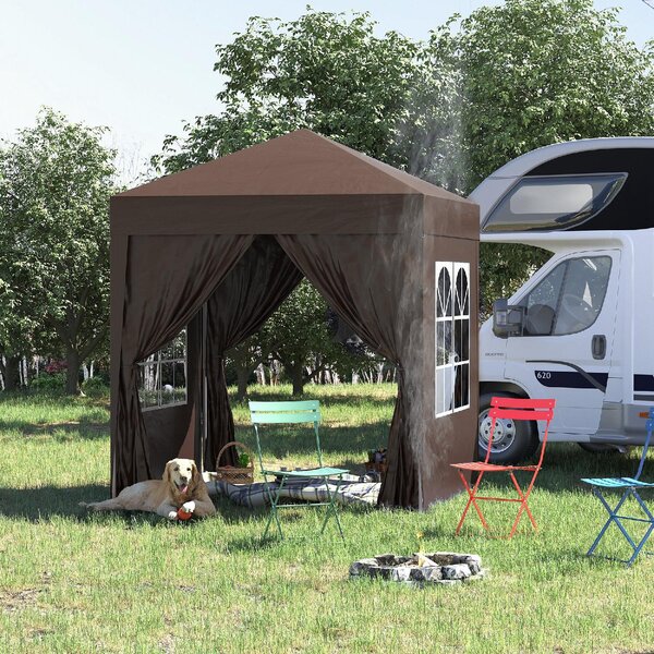 VivaGarden Gazebo da Giardino 2x2 mt Pieghevole in Metallo/Tessuto con Protezione raggi UV e Tende Laterali con Finestre colore Marrone