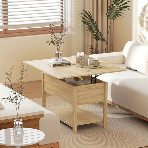 HOMCOM Tavolino da salotto sollevabile ed estensibile con vano nascosto, 100x45x50,5 cm, legno | Aosom Italy
