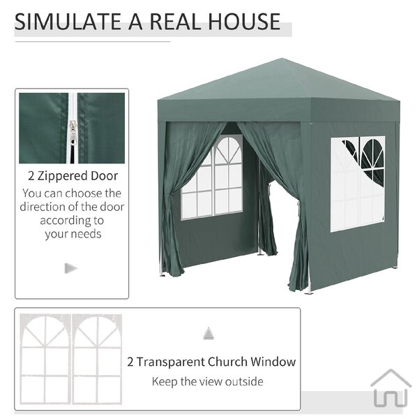 VivaGarden Gazebo da Giardino 2x2 mt Pieghevole in Metallo/Tessuto con Protezione raggi UV e Tende Laterali con Finestre colore Verde