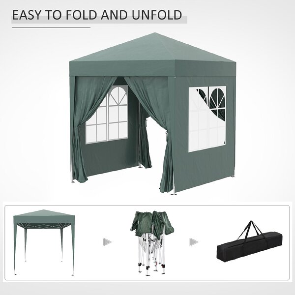 VivaGarden Gazebo da Giardino 2x2 mt Pieghevole in Metallo/Tessuto con Protezione raggi UV e Tende Laterali con Finestre colore Verde