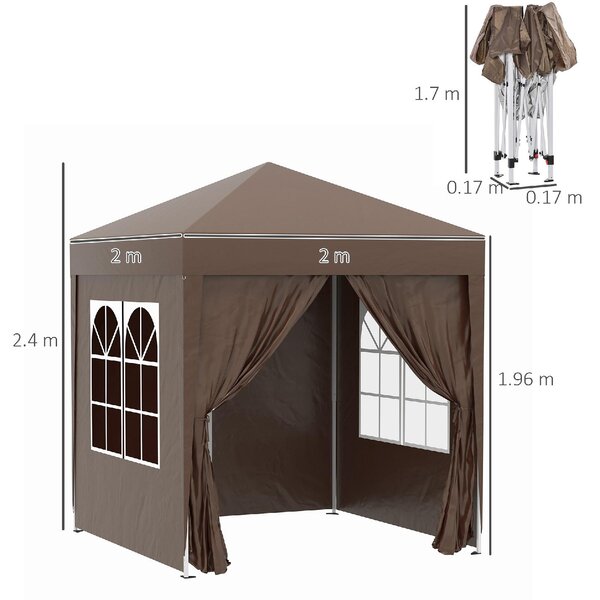 VivaGarden Gazebo da Giardino 2x2 mt Pieghevole in Metallo/Tessuto con Protezione raggi UV e Tende Laterali con Finestre colore Marrone