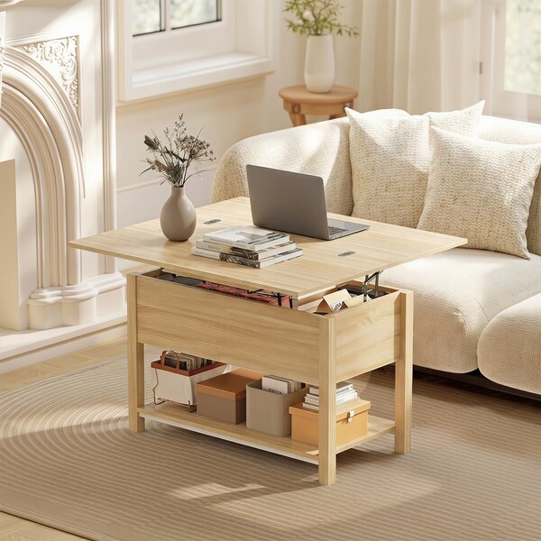 HOMCOM Tavolino da salotto sollevabile ed estensibile con vano nascosto, 100x45x50,5 cm, legno | Aosom Italy