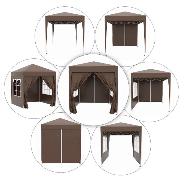 VivaGarden Gazebo da Giardino 2x2 mt Pieghevole in Metallo/Tessuto con Protezione raggi UV e Tende Laterali con Finestre colore Marrone