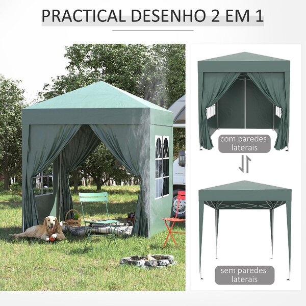 VivaGarden Gazebo da Giardino 2x2 mt Pieghevole in Metallo/Tessuto con Protezione raggi UV e Tende Laterali con Finestre colore Verde