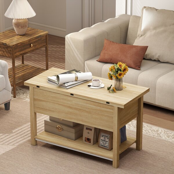 HOMCOM Tavolino da salotto sollevabile ed estensibile con vano nascosto, 100x45x50,5 cm, legno | Aosom Italy
