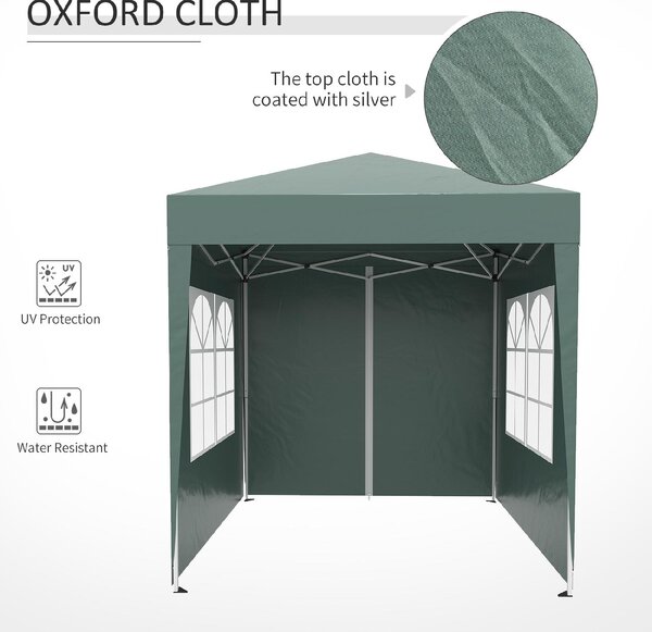 VivaGarden Gazebo da Giardino 2x2 mt Pieghevole in Metallo/Tessuto con Protezione raggi UV e Tende Laterali con Finestre colore Verde