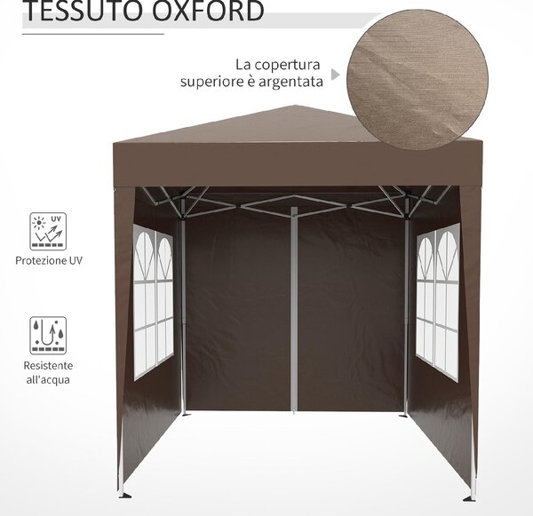 VivaGarden Gazebo da Giardino 2x2 mt Pieghevole in Metallo/Tessuto con Protezione raggi UV e Tende Laterali con Finestre colore Marrone