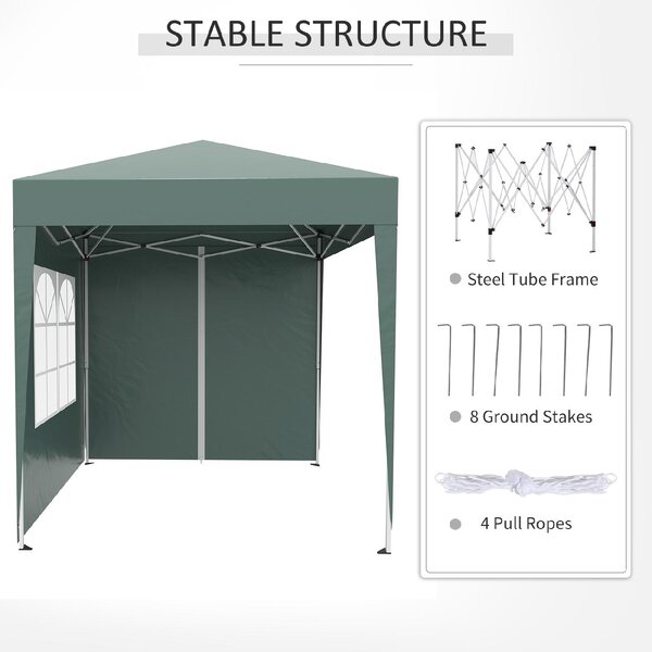 VivaGarden Gazebo da Giardino 2x2 mt Pieghevole in Metallo/Tessuto con Protezione raggi UV e Tende Laterali con Finestre colore Verde