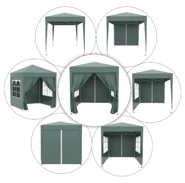 VivaGarden Gazebo da Giardino 2x2 mt Pieghevole in Metallo/Tessuto con Protezione raggi UV e Tende Laterali con Finestre colore Verde