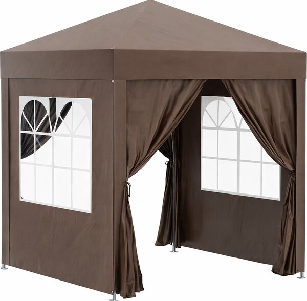 VivaGarden Gazebo da Giardino 2x2 mt Pieghevole in Metallo/Tessuto con Protezione raggi UV e Tende Laterali con Finestre colore Marrone