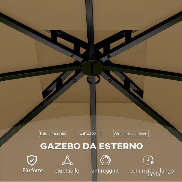 VivaGarden Gazebo da Giardino 3,4x3,4 mt in Metallo/Tessuto con Doppio tetto Protezione raggi UV e Tende Laterali con Finestre colore Beige