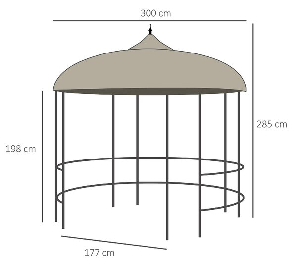 VivaGarden Gazebo da Giardino 3 mt Rotondo in Metallo/Tessuto con Tende colore Beige