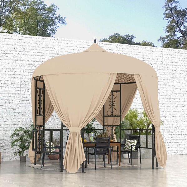 VivaGarden Gazebo da Giardino 3 mt Rotondo in Metallo/Tessuto con Tende colore Beige