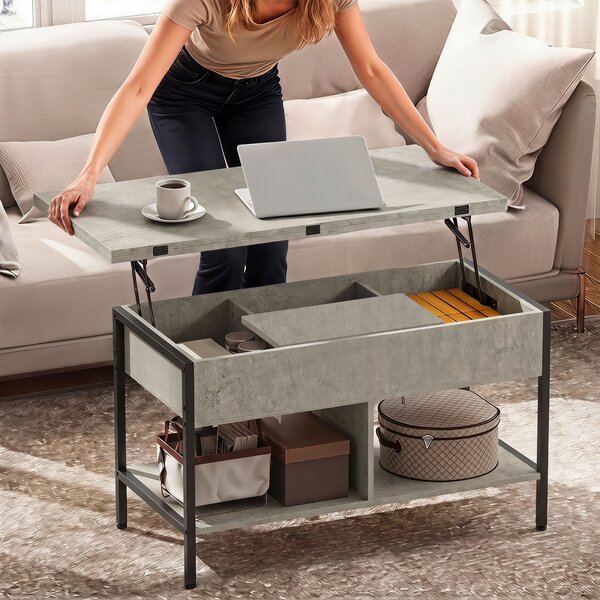 HOMCOM Tavolino da salotto sollevabile e allungabile con vano nascosto, 98x49x55 cm, Grigio | Aosom Italy