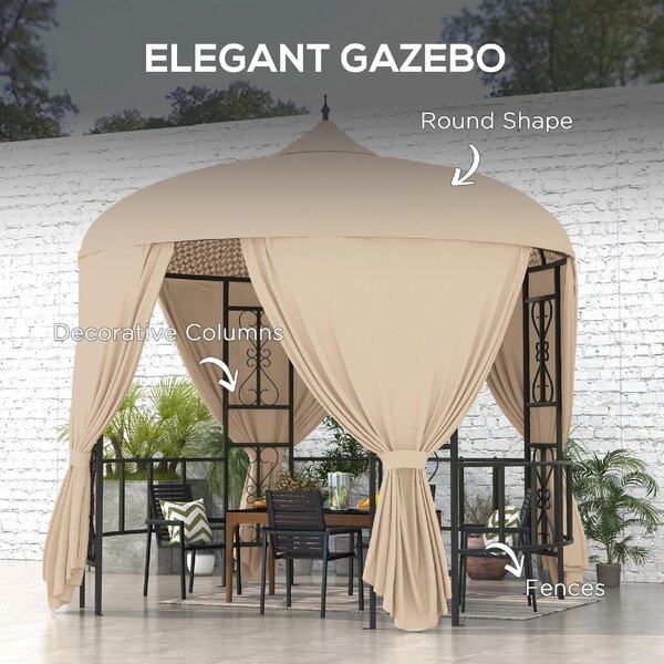 VivaGarden Gazebo da Giardino 3 mt Rotondo in Metallo/Tessuto con Tende colore Beige