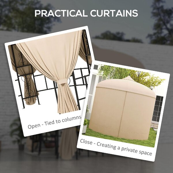 VivaGarden Gazebo da Giardino 3 mt Rotondo in Metallo/Tessuto con Tende colore Beige