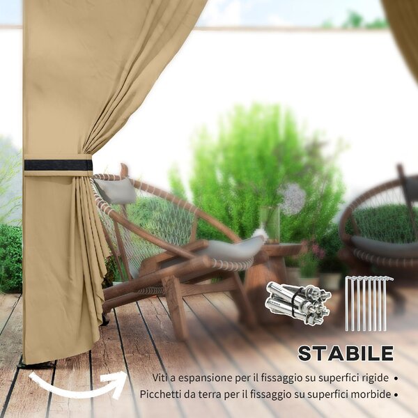 VivaGarden Gazebo da Giardino 3,4x3,4 mt in Metallo/Tessuto con Doppio tetto Protezione raggi UV e Tende Laterali con Finestre colore Beige