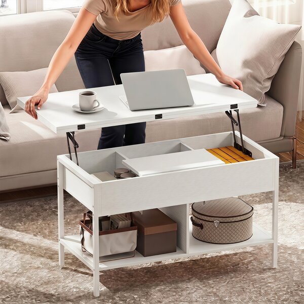 HOMCOM Tavolino da salotto alzabile e allungabile con vano nascosto, 98x49x55 cm, Bianco | Aosom Italy