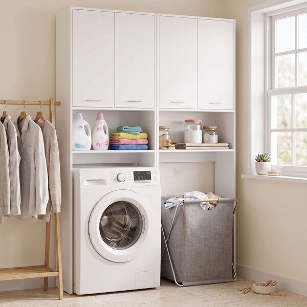 HOMCOM Mobile sopra lavatrice con 2 ante e vano aperto, 66x24x191 cm, Bianco | Aosom Italy