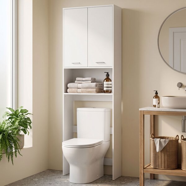 HOMCOM Mobile sopra lavatrice con 2 ante e vano aperto, 66x24x191 cm, Bianco | Aosom Italy