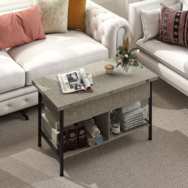 HOMCOM Tavolino da salotto sollevabile e allungabile con vano nascosto, 98x49x55 cm, Grigio | Aosom Italy