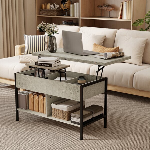 HOMCOM Tavolino da salotto sollevabile e allungabile con vano nascosto, 98x49x55 cm, Grigio | Aosom Italy