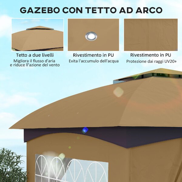 VivaGarden Gazebo da Giardino 3,4x3,4 mt in Metallo/Tessuto con Doppio tetto Protezione raggi UV e Tende Laterali con Finestre colore Beige