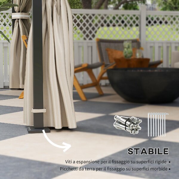 VivaGarden Gazebo da Giardino 3,7x3 mt in Metallo/Tessuto con Doppio tetto e Tende colore Beige