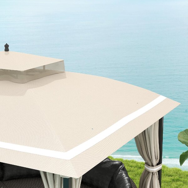 VivaGarden Gazebo da Giardino 3,7x3 mt in Metallo/Tessuto con Doppio tetto e Tende colore Beige