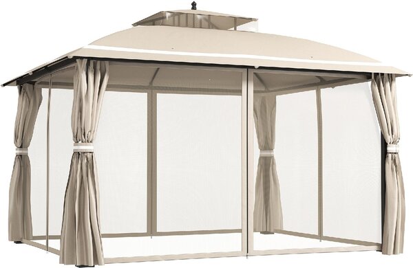 VivaGarden Gazebo da Giardino 3,7x3 mt in Metallo/Tessuto con Doppio tetto e Tende colore Beige