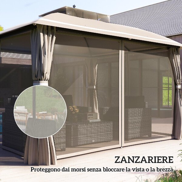 VivaGarden Gazebo da Giardino 3,7x3 mt in Metallo/Tessuto con Doppio tetto e Tende colore Beige
