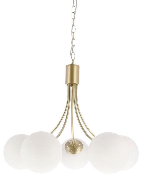 Lampadario a sfere bianche Dani, finitura ottone-bianco, 5xE14x40W, metallo, dimensioni: 120x60x60 cm, IP20, Candellux