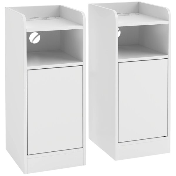 HOMCOM Set 2 comodini con stazione di ricarica, armadietto e ripiano, 25x30x60 cm, Bianco | Aosom Italy