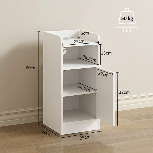 HOMCOM Set 2 comodini con stazione di ricarica, armadietto e ripiano, 25x30x60 cm, Bianco | Aosom Italy