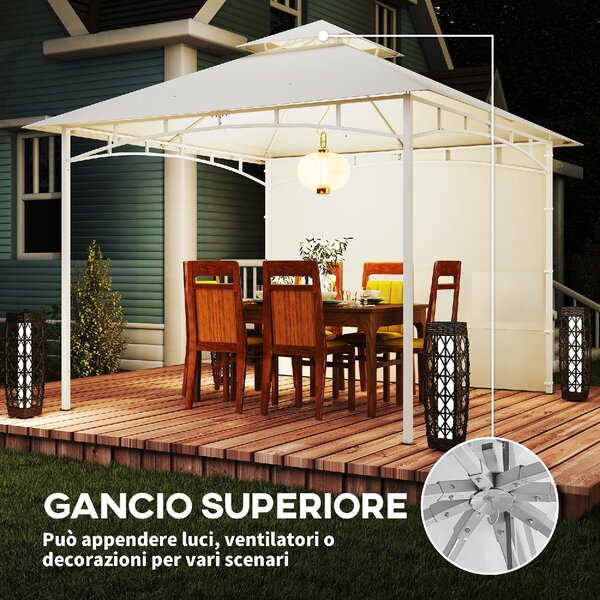 VivaGarden Gazebo da Giardino 3x3 m in Metallo/Poliestere con Doppio Tetto e Tende colore Bianco Crema