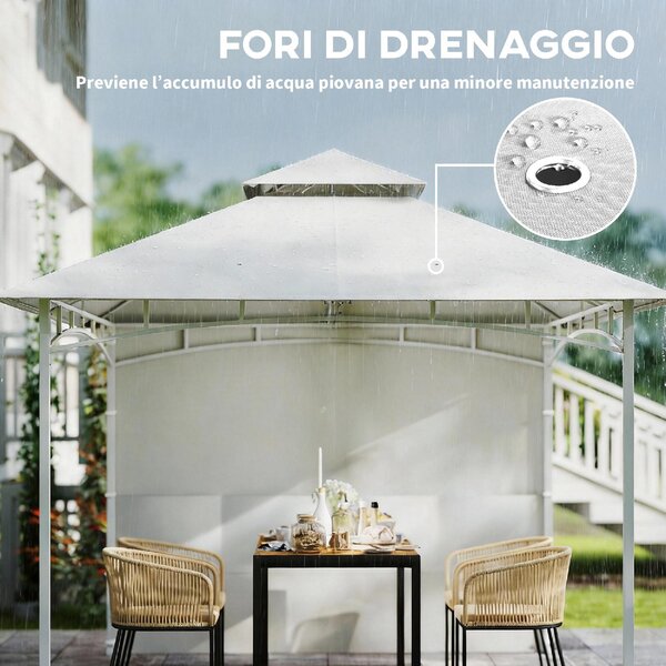 VivaGarden Gazebo da Giardino 3x3 m in Metallo/Poliestere con Doppio Tetto e Tende colore Bianco Crema