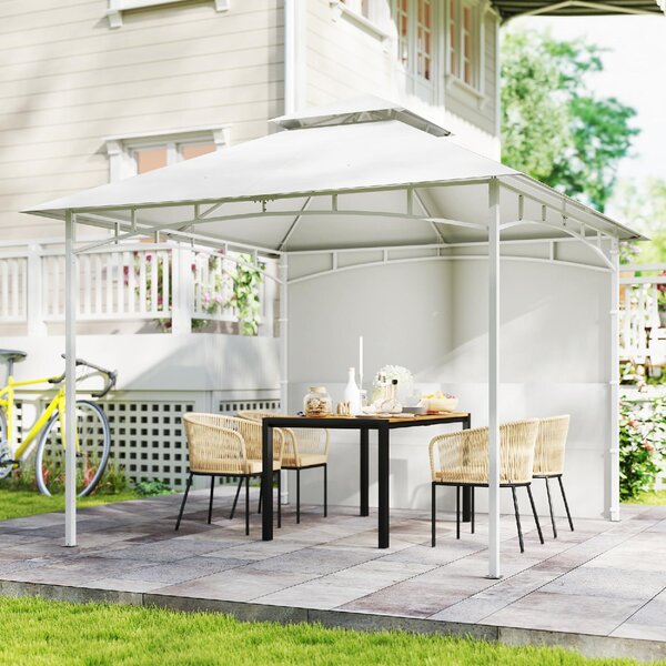 VivaGarden Gazebo da Giardino 3x3 m in Metallo/Poliestere con Doppio Tetto e Tende colore Bianco Crema
