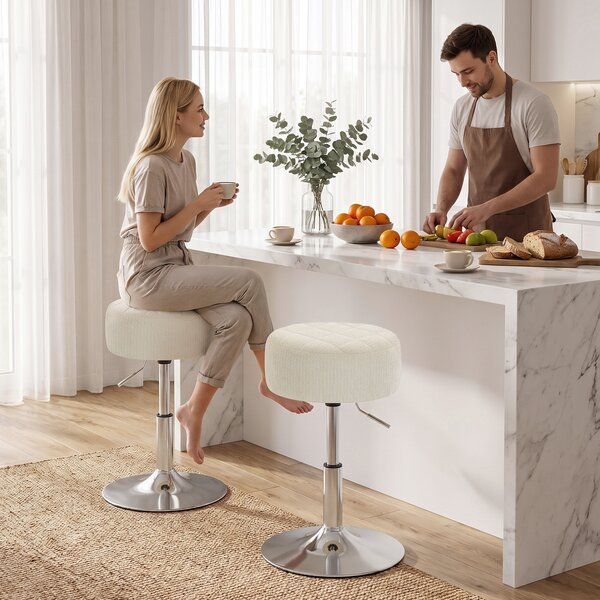 HOMCOM Sgabello da bar girevole e regolabile in altezza 51-66 cm, Crema | Aosom Italy