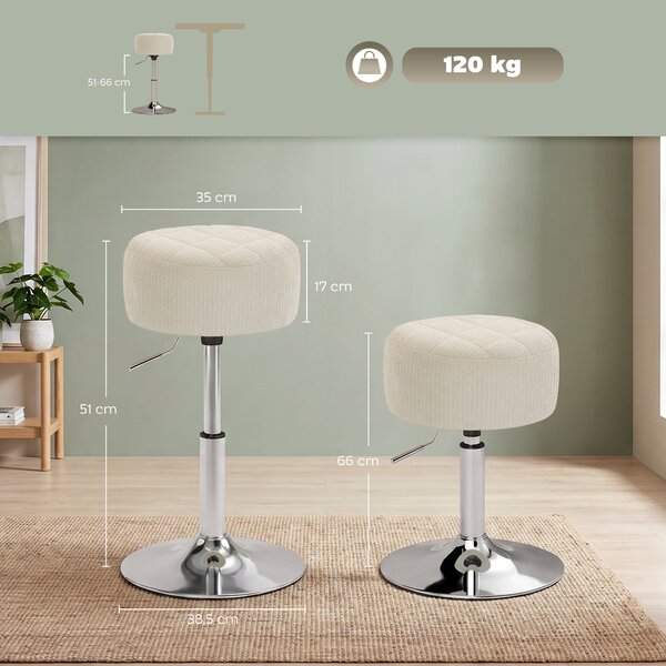 HOMCOM Sgabello da bar girevole e regolabile in altezza 51-66 cm, Crema | Aosom Italy